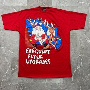 Vintage Christmas Graphic Tee Mens 2XL XXL Santa Reindeer Funny Short Sleeve Red